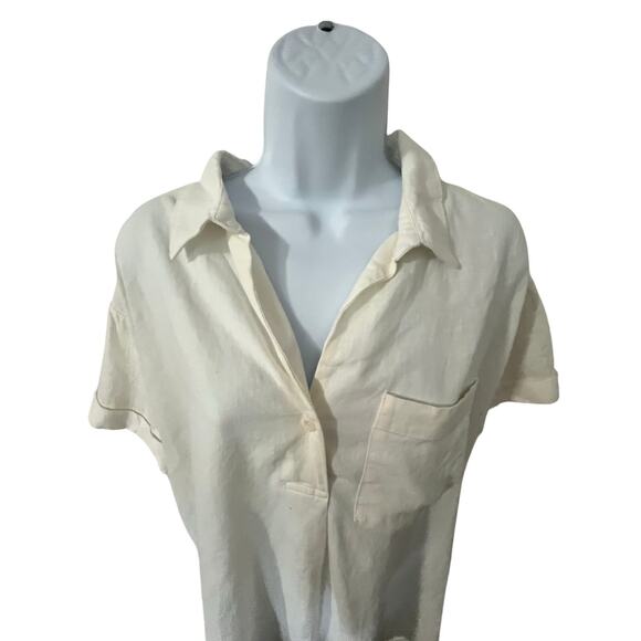 adewell MWT Ivory Linen-Blend Short Sleeve Blouse – Size XL - Picture 1 of 6